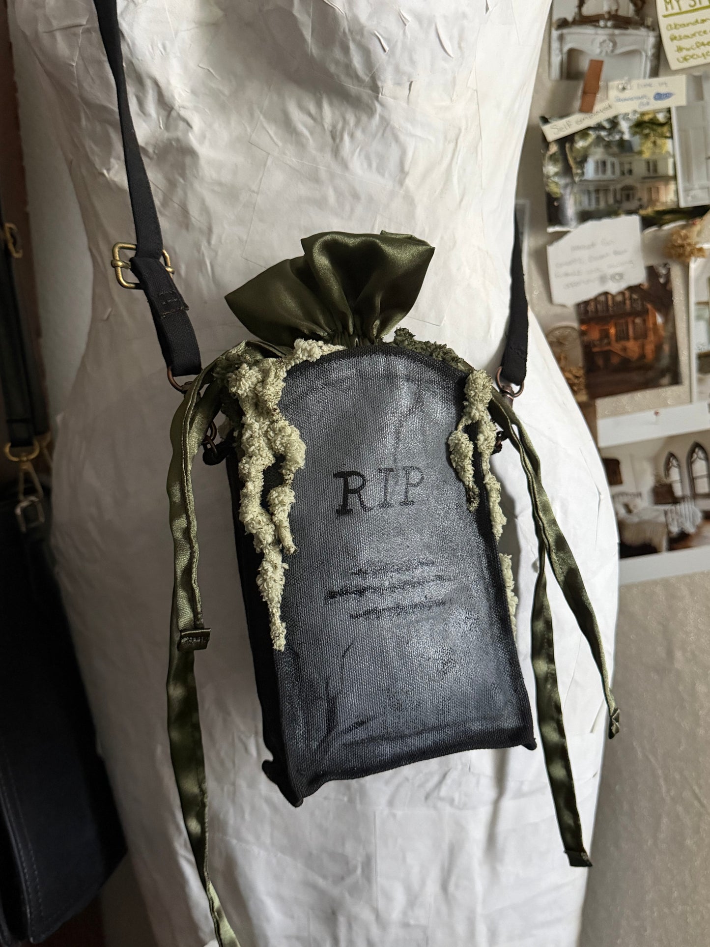 Handmade Drawstring Tote Purse | Gravestone
